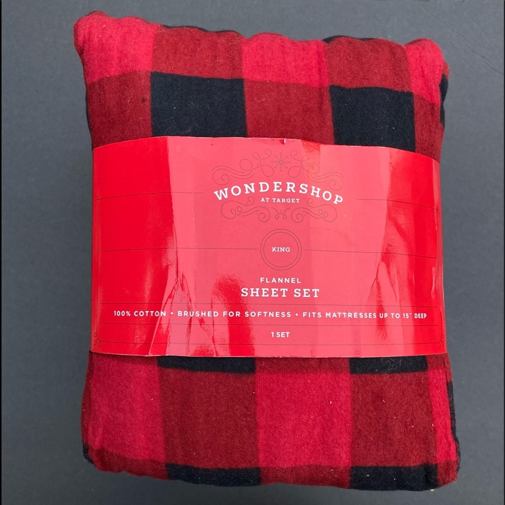 King Flannel Sheet Set Buffalo Check Plaid Red Black Cotton Wondershop New